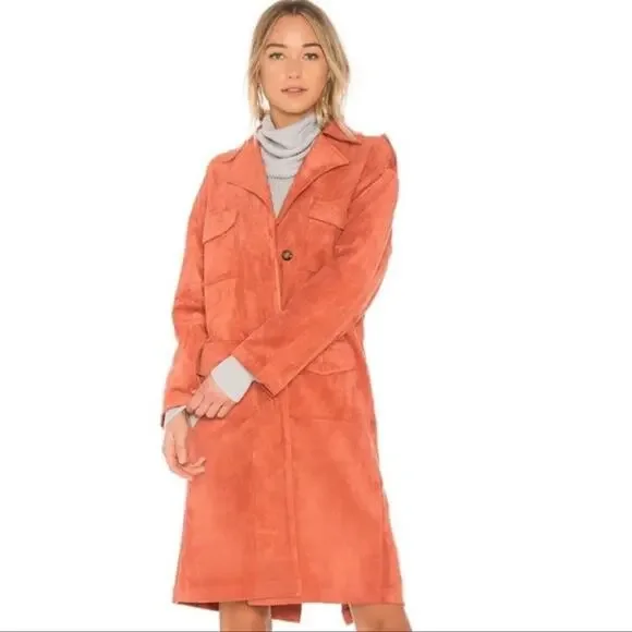 Tularosa Vanessa Rust Faux Suede Trench Coat Size M
